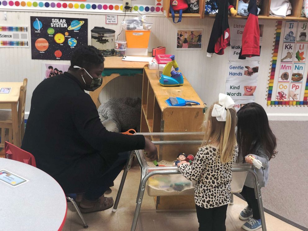 PHOTO: Monique Nash, a preschool teacher, works with students at Funtime Preschool in Clinton, Miss.