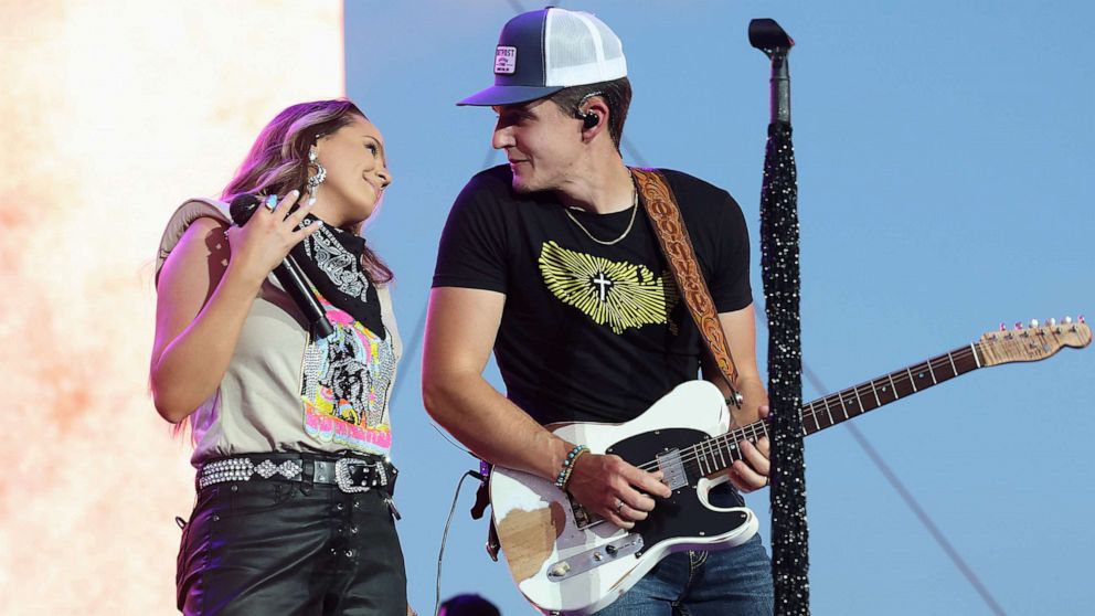 PHOTO: In this April 29, 2003, file photo, Gabby Barrett and Cade Foehner perform onstage during Day 2 of the 2023 Stagecoach Festival in Indio, Calif.