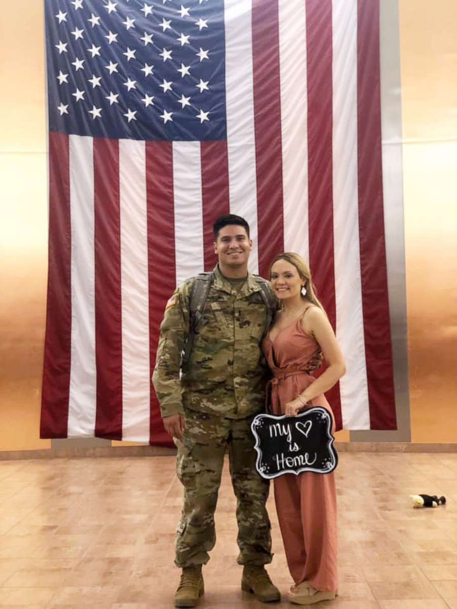 PHOTO: Gabriel Carlos his wife Charrette Padilla are pictured together after he returned from a nine month deployment in South Korea. 