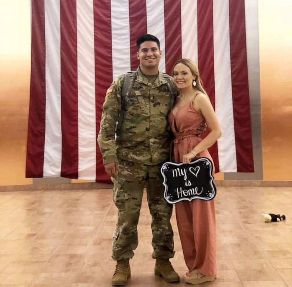 PHOTO: Gabriel Carlos his wife Charrette Padilla are pictured together after he returned from a nine month deployment in South Korea. 