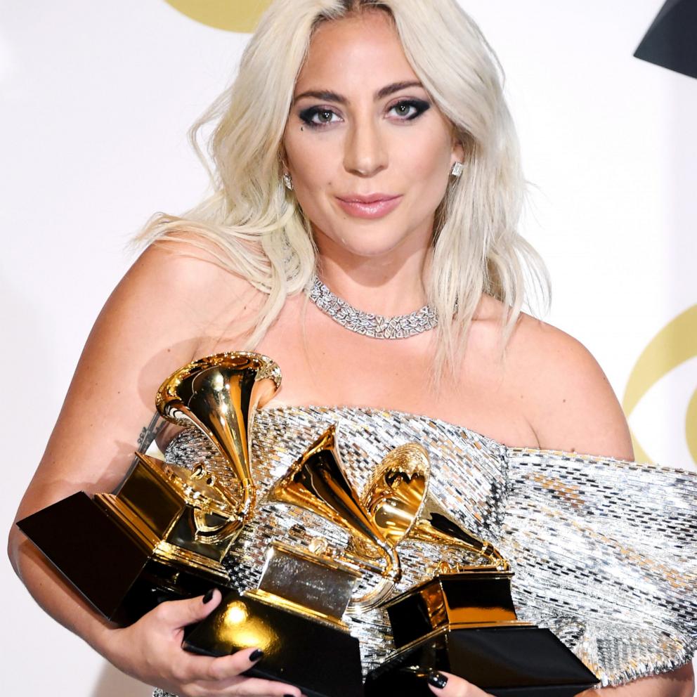PHOTO: Lady Gaga, winner of the awards for Best Pop Solo Performance, Best Pop Duo/Group Performance and Best Song Written for Visual Media during the GRAMMY Awards, Feb. 10, 2019, in Los Angeles.