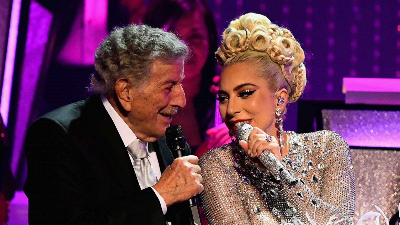 PHOTO: Lady Gaga, right, performs with Tony Bennett during her 'JAZZ & PIANO' residency at Park Theater at Park MGM on Jan. 20, 2019, in Las Vegas.