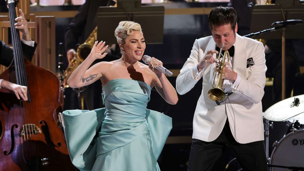 PHOTO: Lady Gaga performs onstage during the 64th GRAMMY Awards at MGM Grand Garden Arena, April 3, 2022, in Las Vegas.