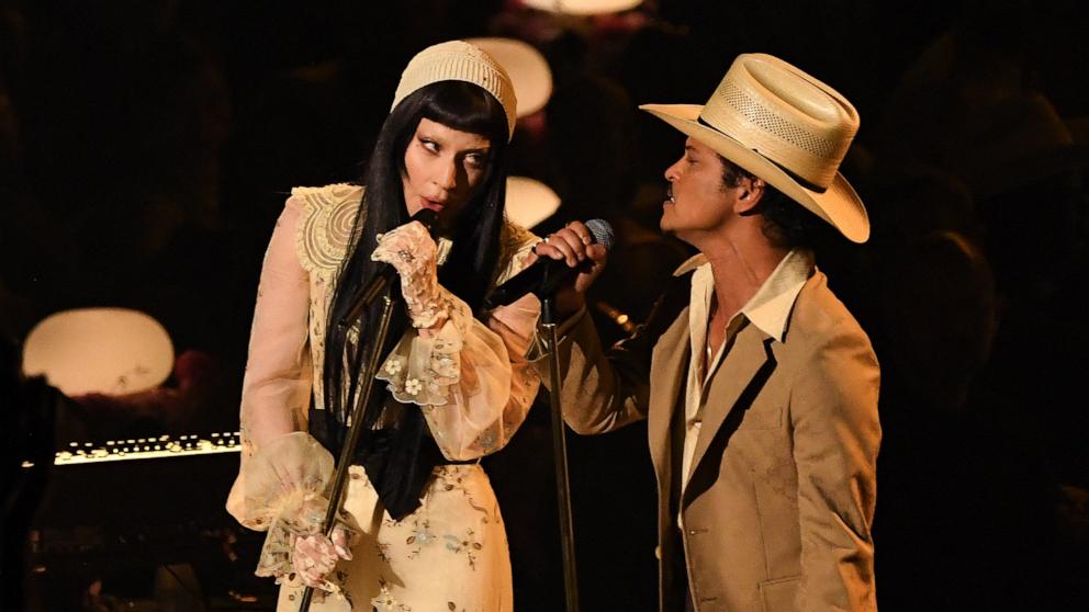 PHOTO: Lady Gaga and Bruno Mars perform on stage during the 67th Annual Grammy Awards in Los Angeles on Feb. 2, 2025.