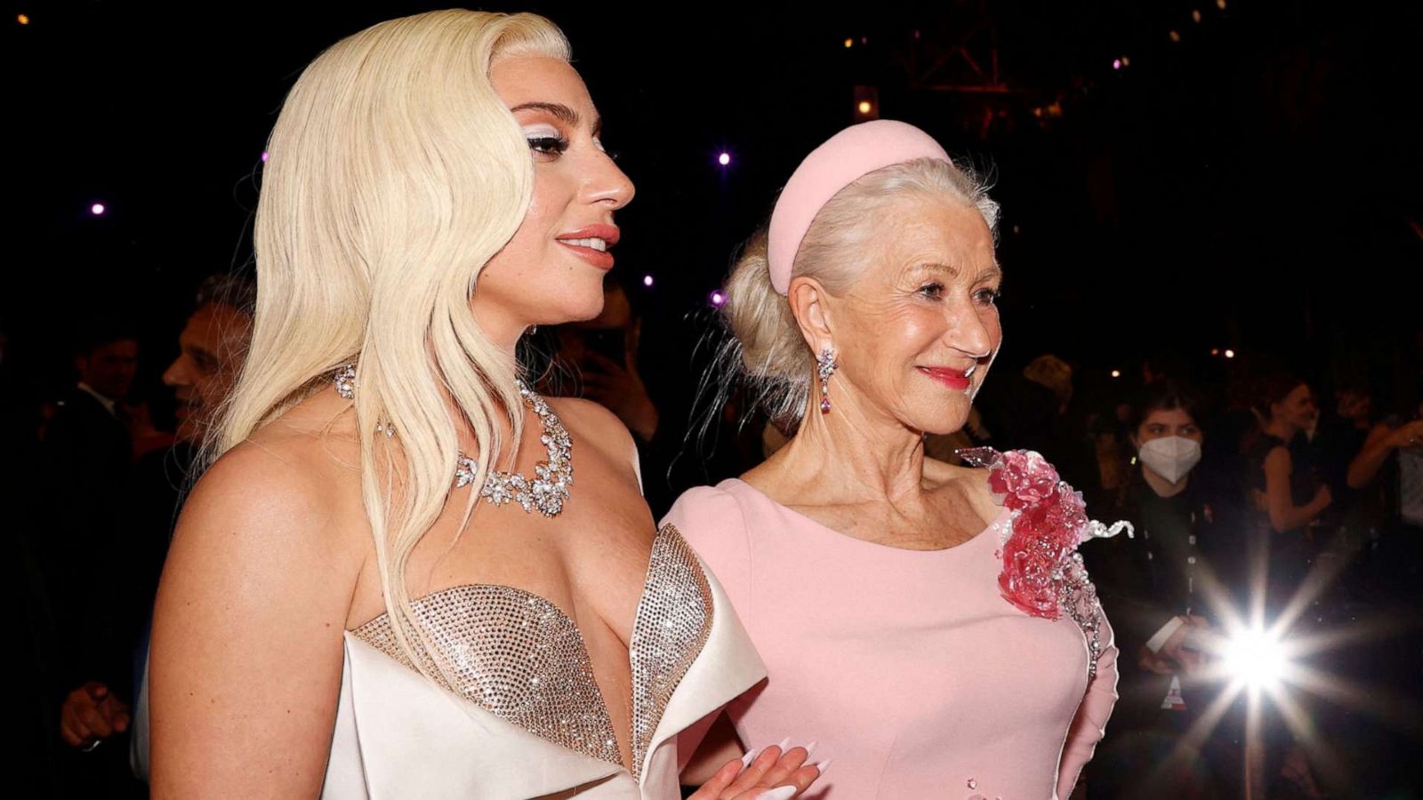 PHOTO: Actress and singer Lady Gaga and actress Helen Mirren attend the 28th Annual Screen Actors Guild (SAG) Awards at the Barker Hangar in Santa Monica, Calif., Feb. 27, 2022.