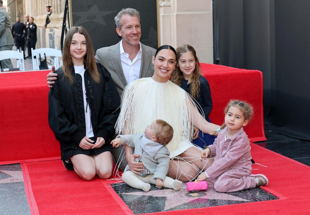 PHOTO: Alma Varsano, Jaron Varsano, Ori Varsano, Gal Gadot, Maya Varsano and Daniella Varsano attend the ceremony honoring Gal Gadot with a Star on the Hollywood Walk of Fame on March 18, 2025 in Hollywood, California.