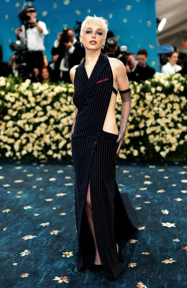 PHOTO: Emma Chamberlain poses during the Met Gala, an annual fundraising gala held for the benefit of the Metropolitan Museum of Art's Costume Institute with this year's theme 'Superfine: Tailoring Black Style,' in New York, May 5, 2025.