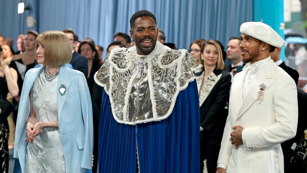 PHOTO: Met Gala Chair Anna Wintour, Co-Chair Colman Domingo and Co-Chair Lewis Hamilton attend the 2025 Met Gala Celebrating "Superfine: Tailoring Black Style" at Metropolitan Museum of Art, May 5, 2025, in New York.