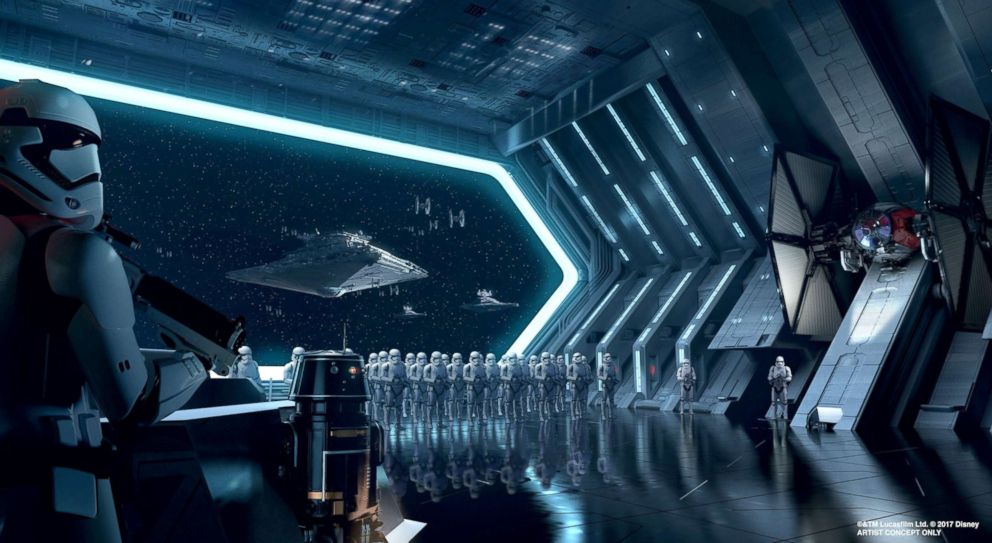 PHOTO: Artist rendering of a massive hangar inside a First Order Star Destroyer, part of the "Rise of the Resistance" attraction at Star Wars: Galaxy's Edge.