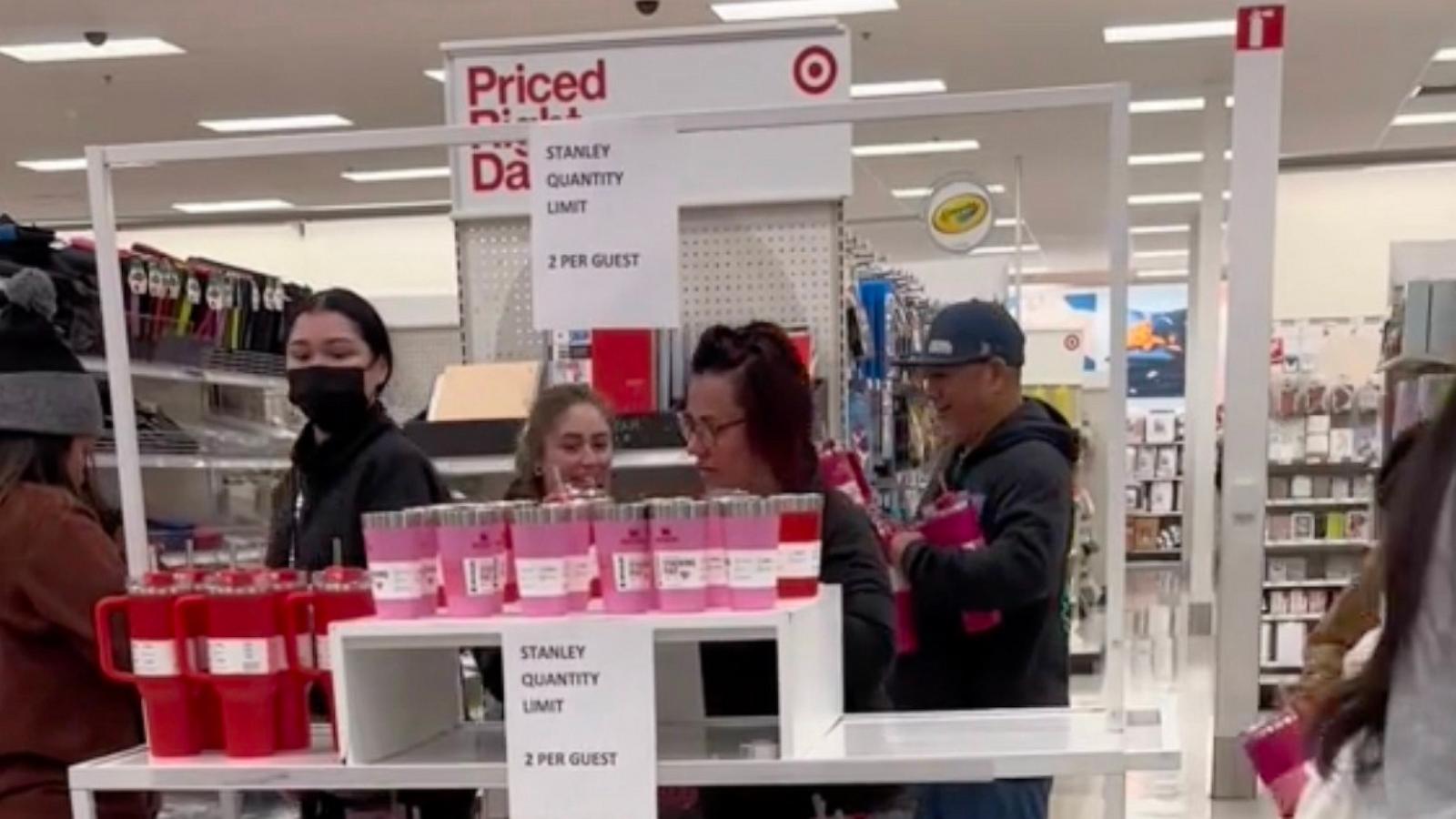 PHOTO: People rush to get special-edition “Galentine’s Day” Stanley cups at Target, Dec. 31 2023, in Goodyear, Ariz.