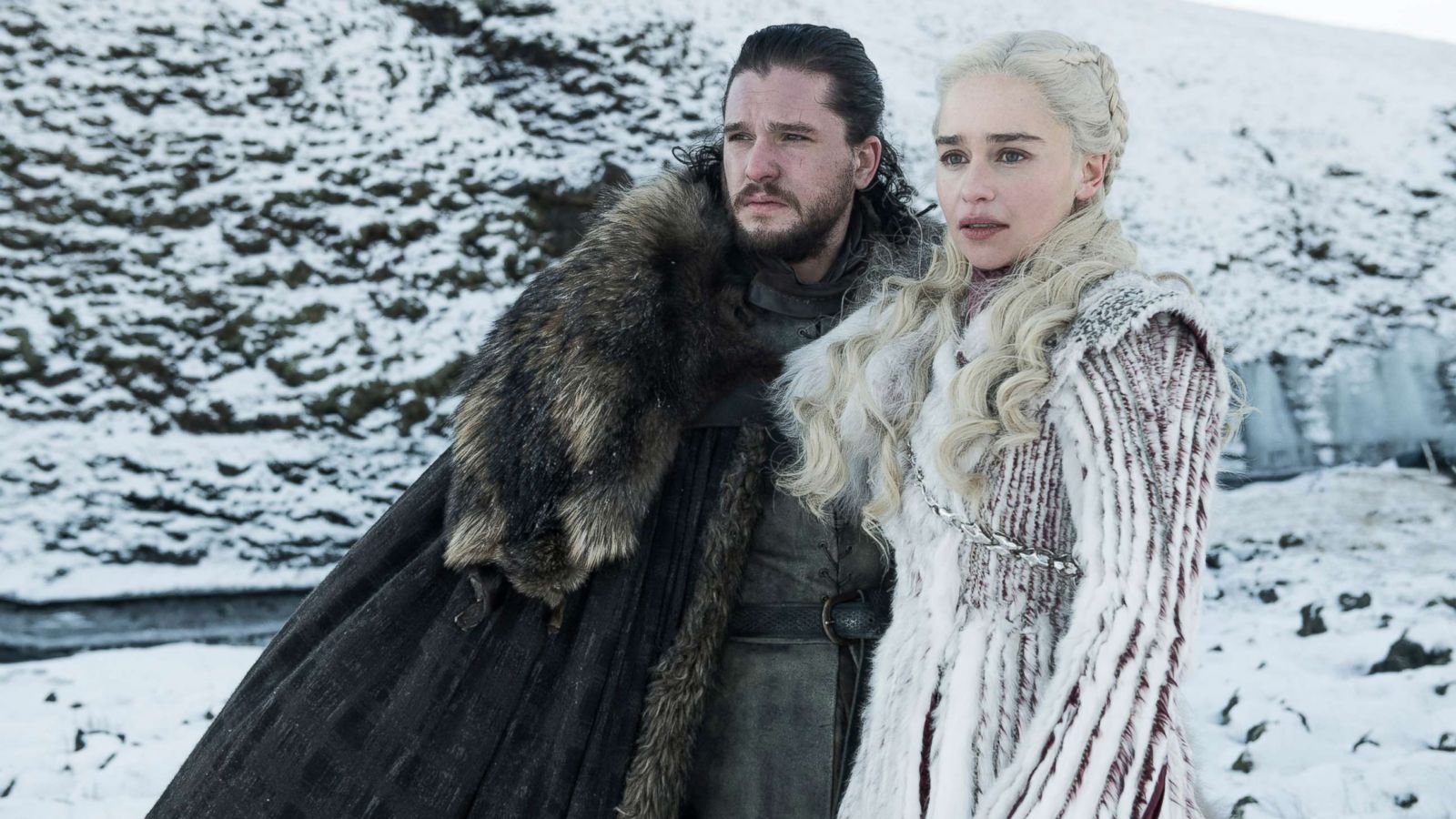 PHOTO: Kit Harington and Emilia Clarke in a scene from " Game of Thrones."