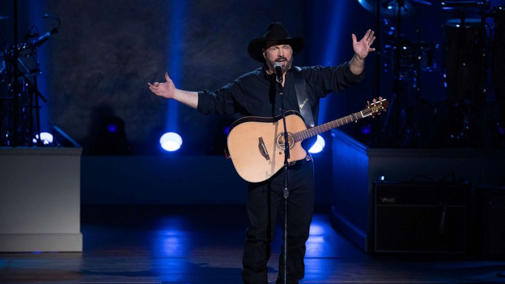 PHOTO: In this March 4, 2020, file photo, country star Garth Brooks performs on stage during the 2020 Gershwin Prize Honoree's Tribute Concert at the DAR Constitution Hall in Washington.