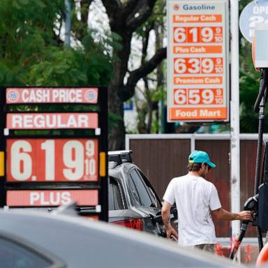 PHOTO: In this March 30, 2026, file photo, gas prices are displayed at a Shell gas station in Los Angeles.