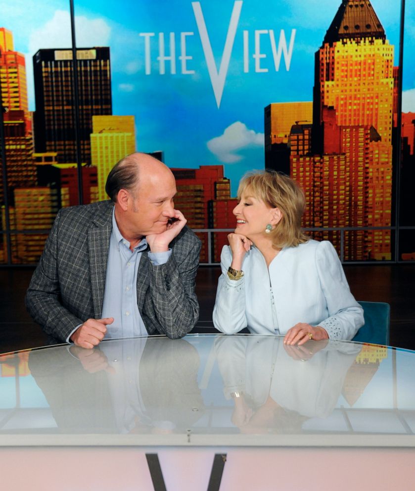PHOTO: Barbara Walters and Bill Geddie on the set of "The View," April 11, 2007, in New York.