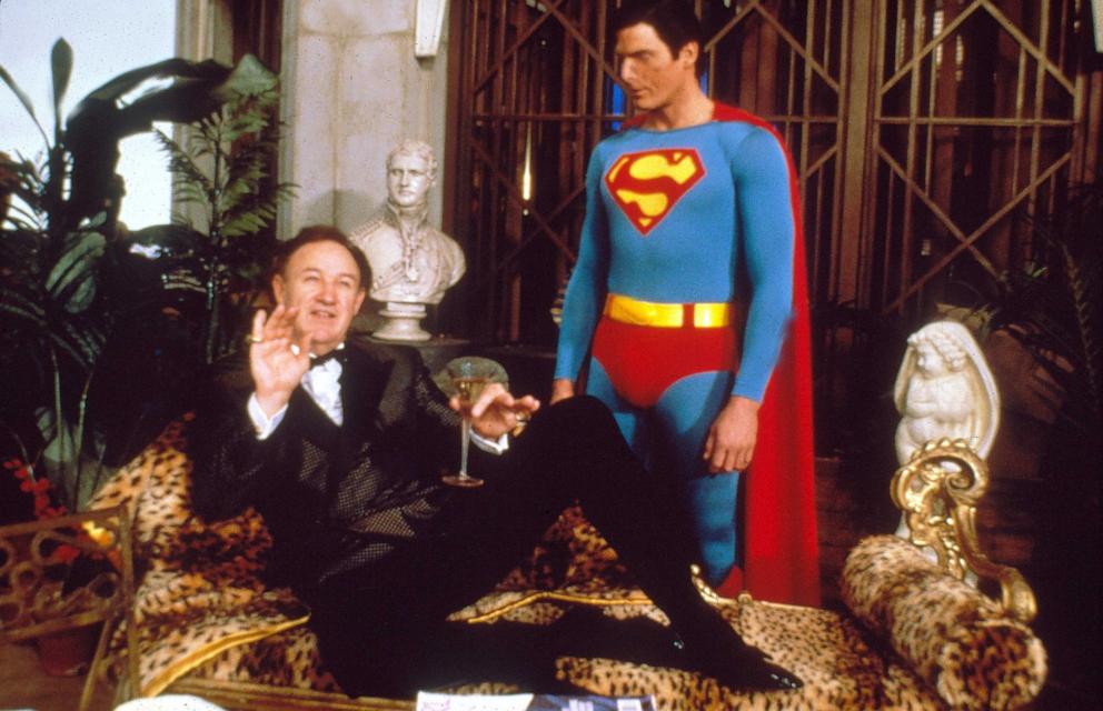 PHOTO: Gene Hackman and Christopher Reeve on Superman IV, 1987.