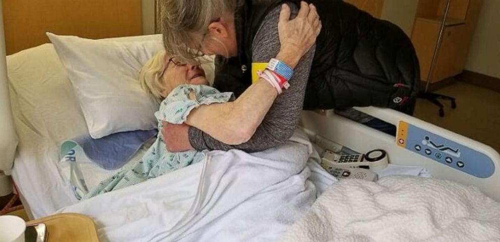 PHOTO: Cami Neidigh hugs her mom Geneva Wood, 90, on the day Wood found out she is clear of COVID-19.