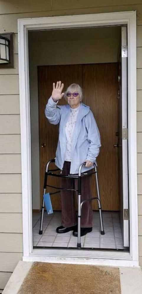 PHOTO: Geneva Wood, 90, returns to her Kirkland, Washington, home after a battle with COVID-19.