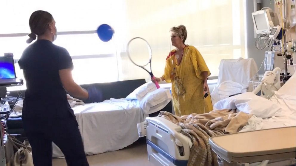 PHOTO: Genie Kilpatrick wanted to start practicing tennis as soon as she could, so she had her racket in the hospital after surgery.
