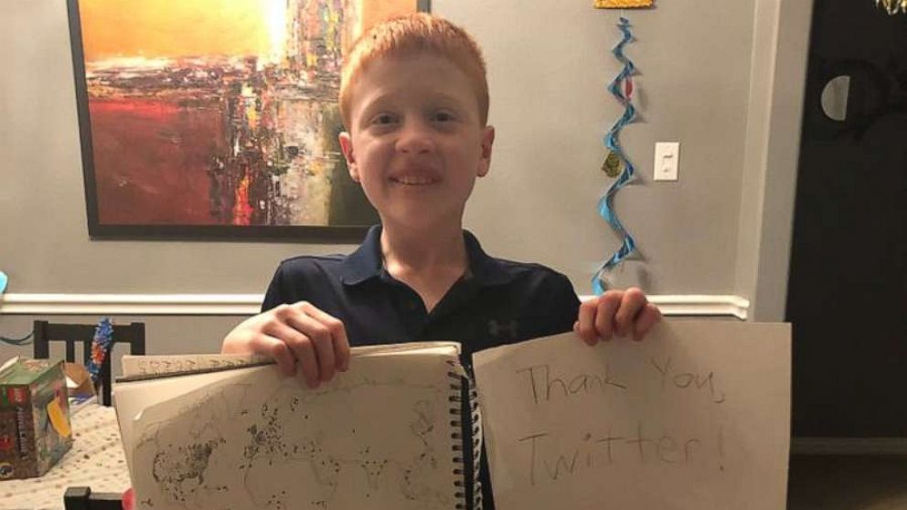 PHOTO: Brandon Smith, 12, of League City, Texas, asked Twitter to help fill his world map after being stuck at home due to the novel coronavirus pandemic.