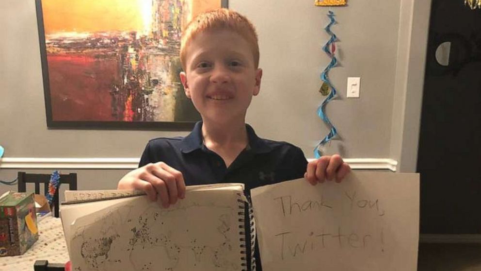 PHOTO: Brandon Smith, 12, of League City, Texas, asked Twitter to help fill his world map after being stuck at home due to the novel coronavirus pandemic.