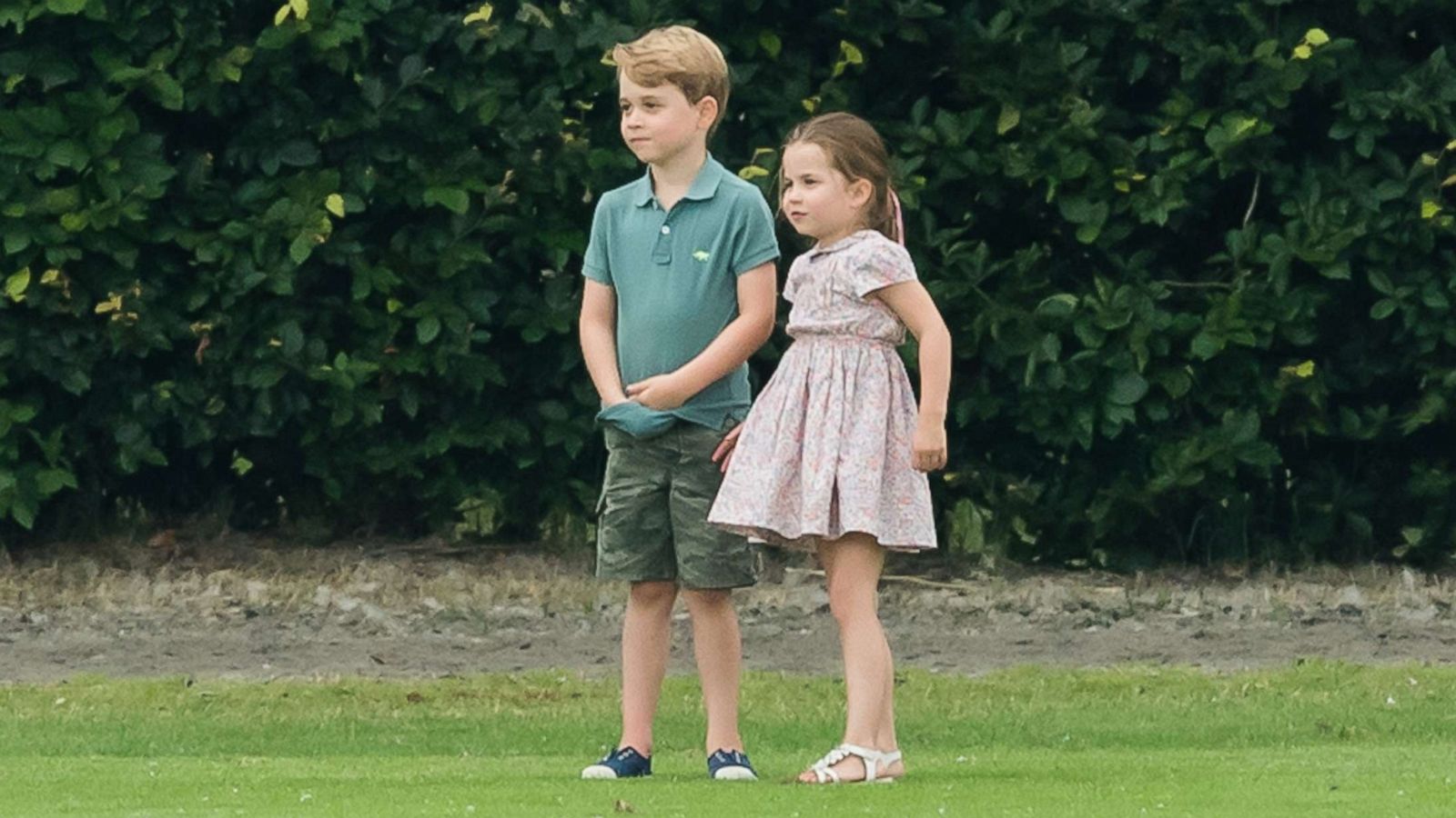 PHOTO: Prince George and Princess Charlotte attend The King Power Royal Charity Polo Day at Billingbear Polo Club on July 10, 2019, in Wokingham, England.