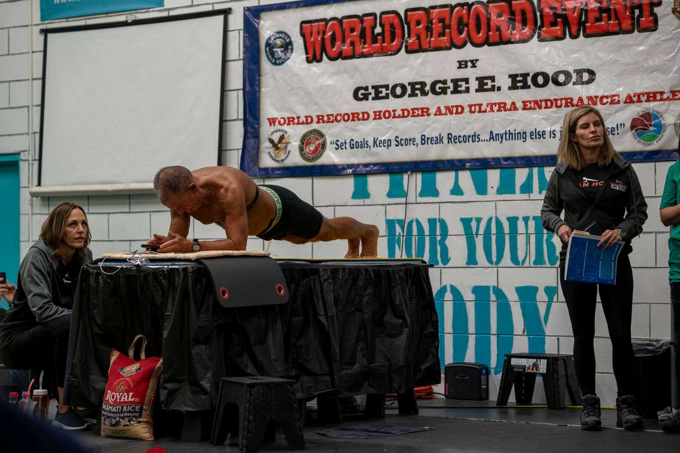 PHOTO: George Hood, 62, of Naperville, Ill., held a plank for eight hours, 15 minutes and 15 seconds on Feb. 15, 2020, in a gym outside of Chicago.