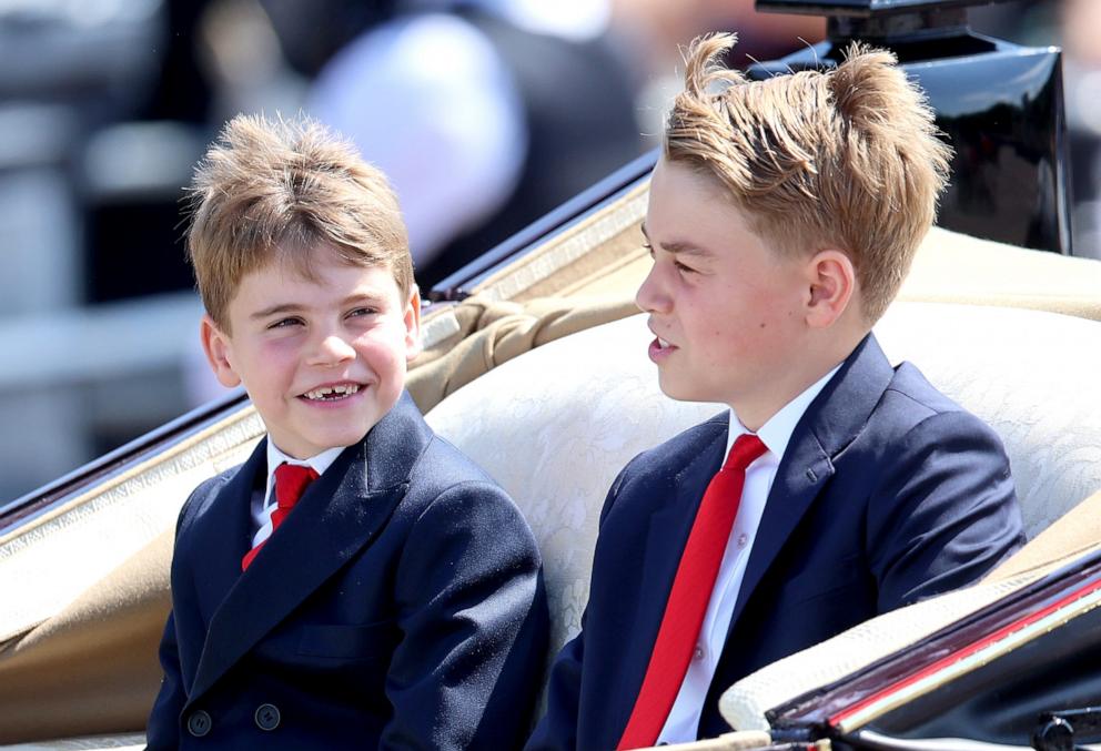 PHOTO: Prince George of Wales and Prince Louis of Wales travel by carriag during Trooping The Colour 2025, on June 14, 2025, in London.