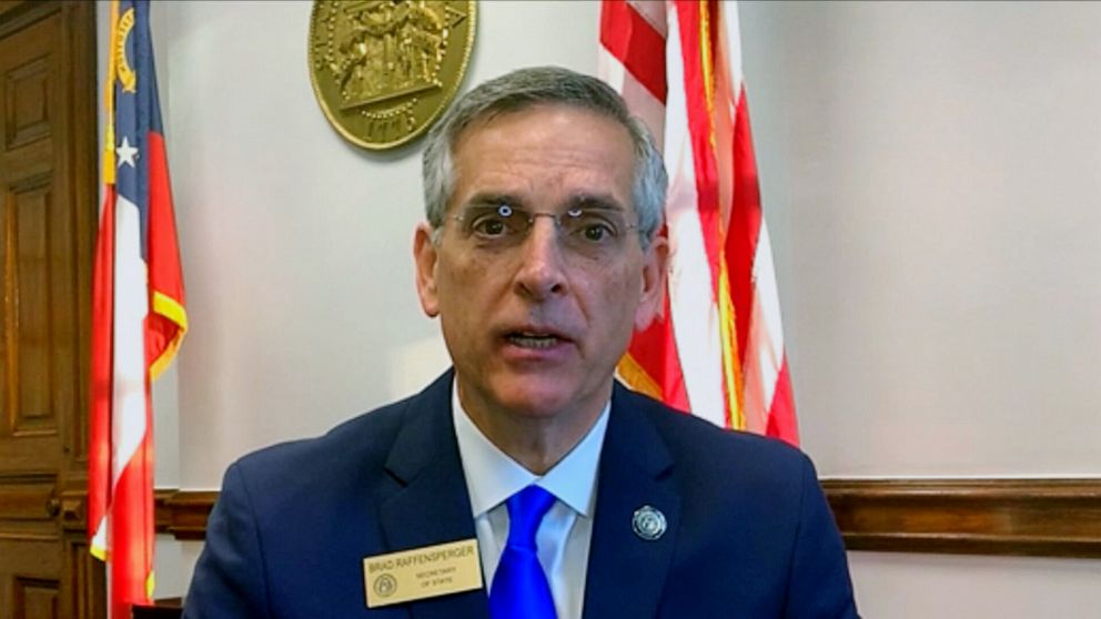 PHOTO: Georgia’s Secretary of State Brad Raffensperger appears on "Good Morning America," Nov. 4, 2020.