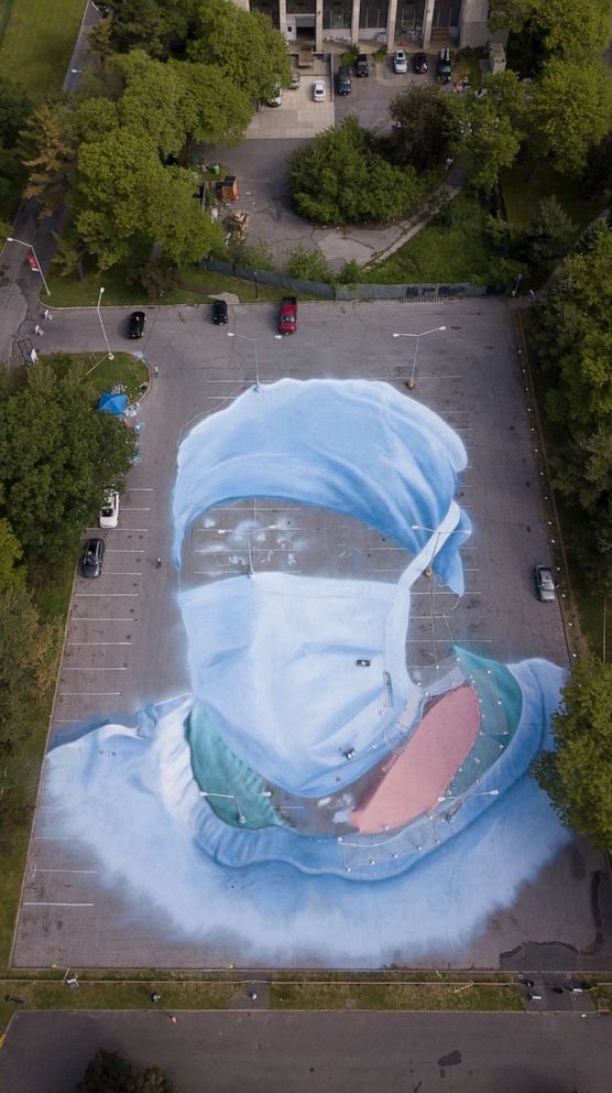 PHOTO: Artist Jorge Rodriguez-Gerada created a 20,000 foot mural outside the Queens Museum in New York City to honor healthcare workers battling COVID-19 in America's hospital rooms.
