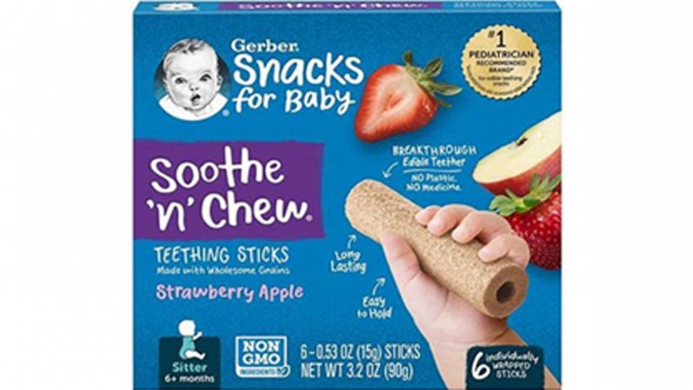 PHOTO: Gerber is recalling and discontinuing boxes of their flavored Soothe N Chew® teething sticks due to a potential choking hazard for babies and children.