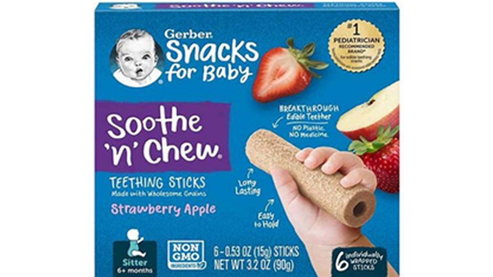 PHOTO: Gerber is recalling and discontinuing boxes of their flavored Soothe N Chew® teething sticks due to a potential choking hazard for babies and children.