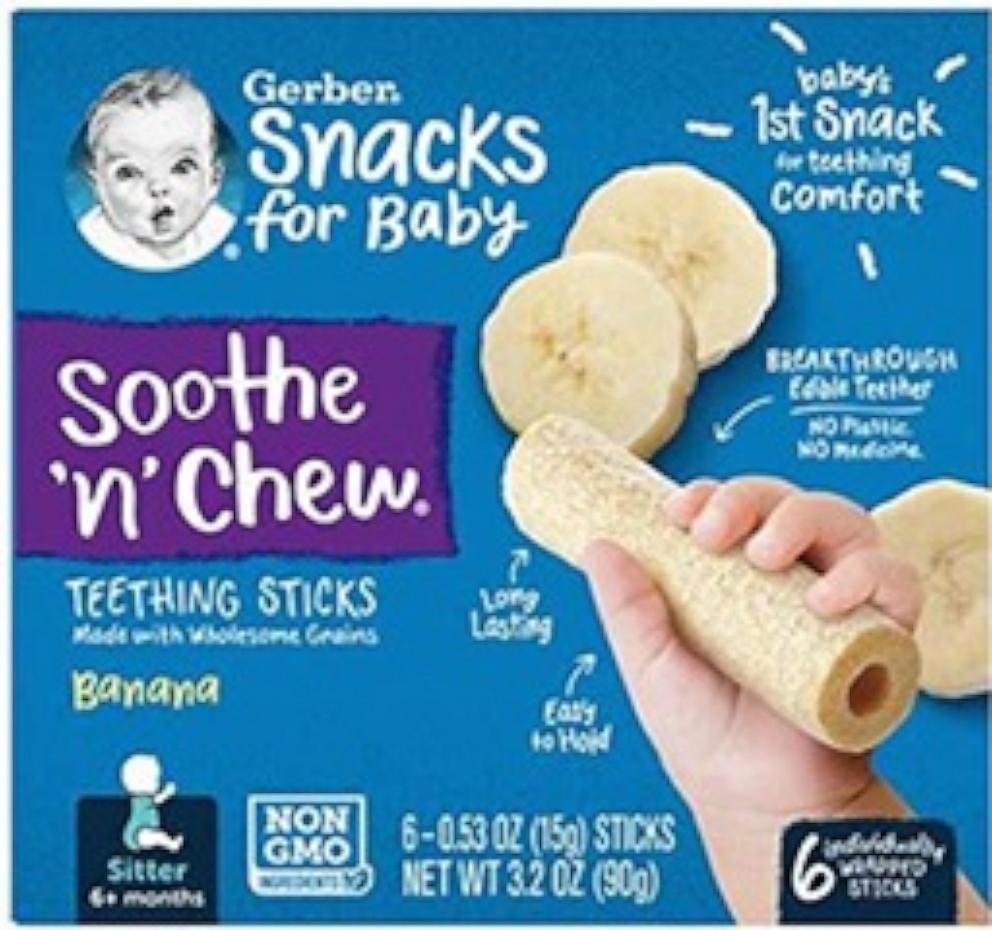 PHOTO: Gerber is recalling and discontinuing boxes of their flavored Soothe N Chew® teething sticks due to a potential choking hazard for babies and children.