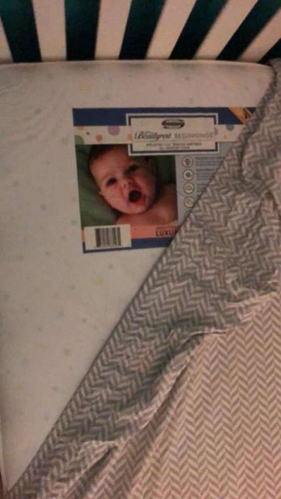 PHOTO: Maritza Dominguez says the "ghost baby" on her son's crib was just the mattress sticker and that her husband forgot to put on the mattress protector when he changed the sheets.