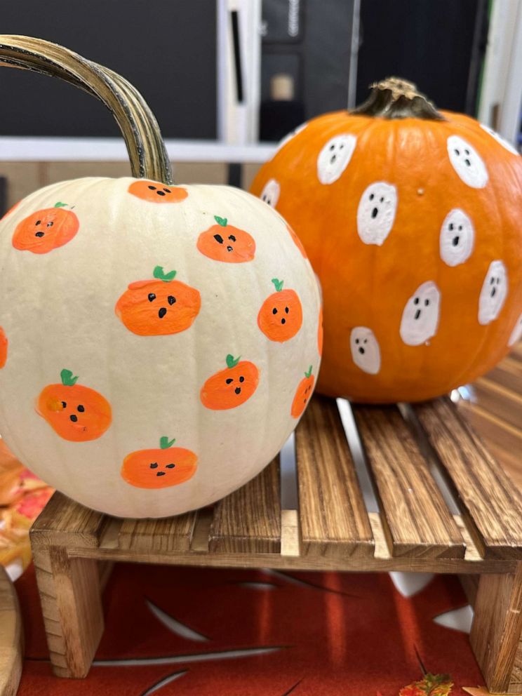 PHOTO: Two hand painted pumpkins with no carving required.