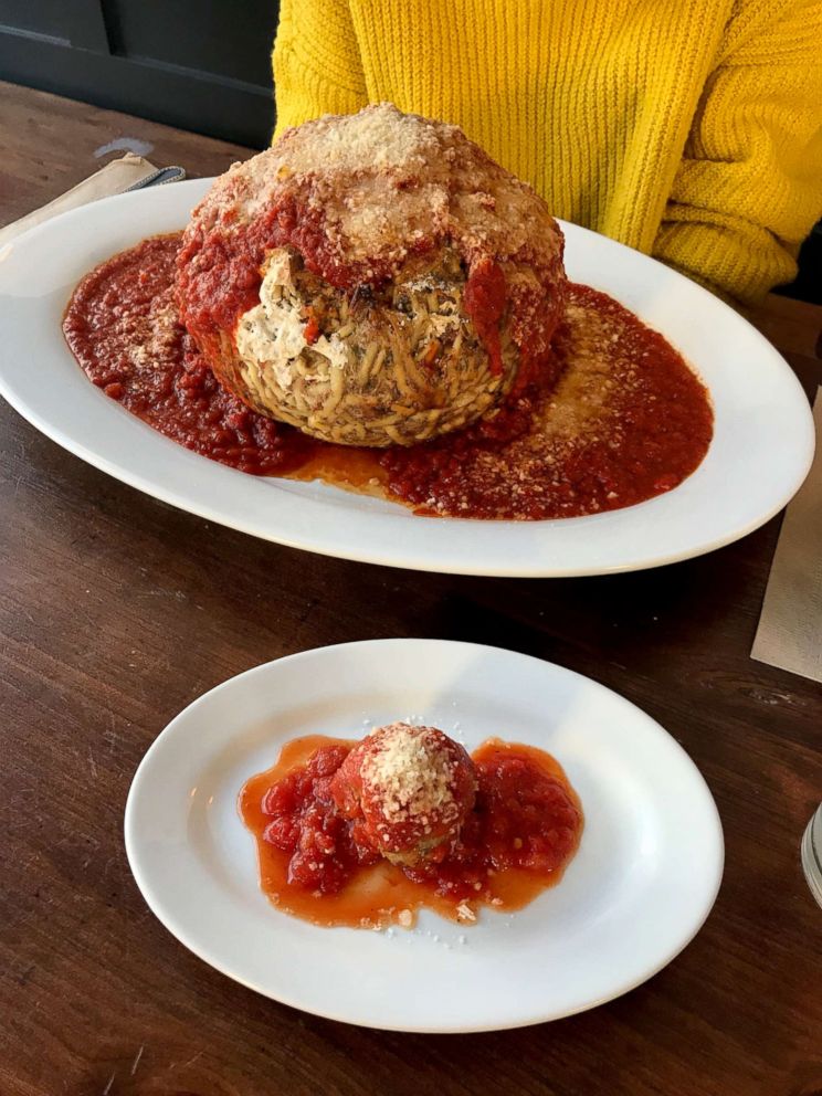PHOTO: "Good Morning America" tried eating a massive 6-pound meatball at the Meatball Shop in honor of National Meatball Day. 