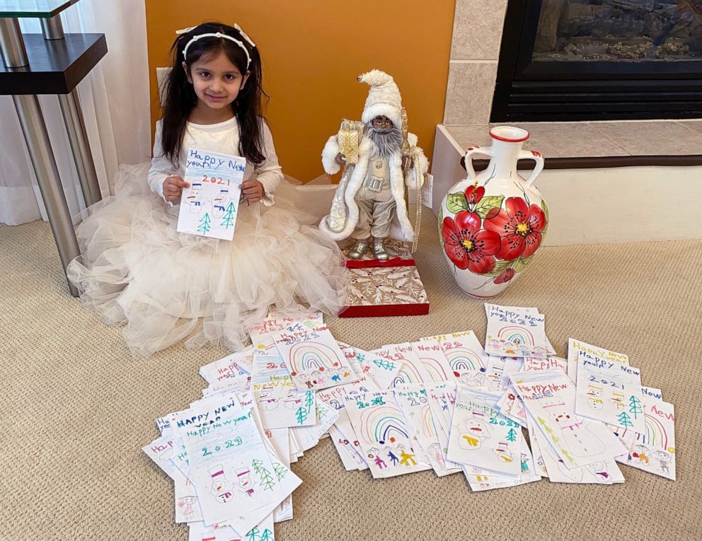 PHOTO: Aryana Chopra, 5, of Vestal, N.Y., used her own piggy bank money to deliver gifts and New Year's cards to nursing home residents.
