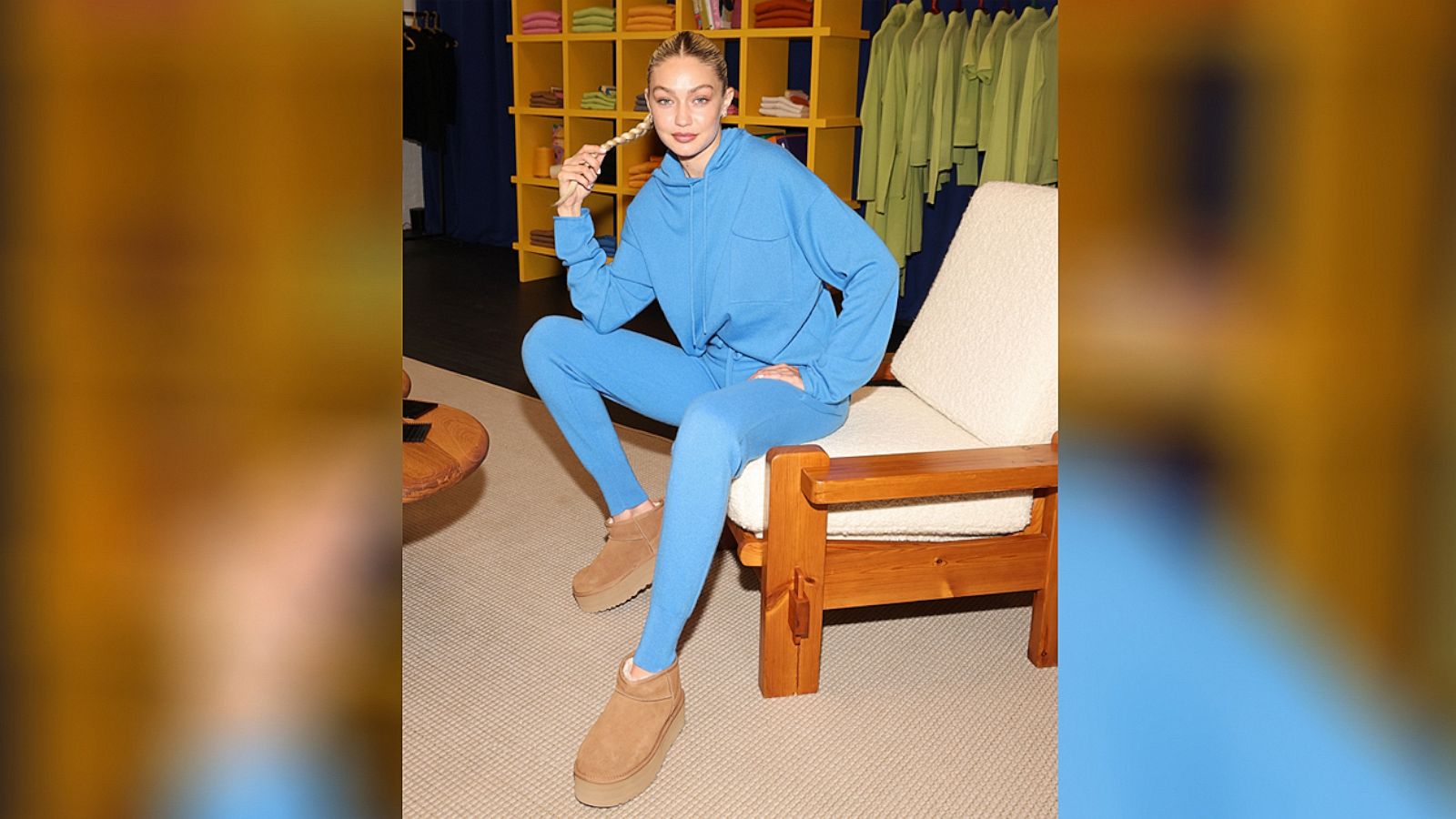 PHOTO: Gigi Hadid wears Ugg boots at the opening of her Guest In Residence pop-up store on Sept. 11, 2022, in New York City.