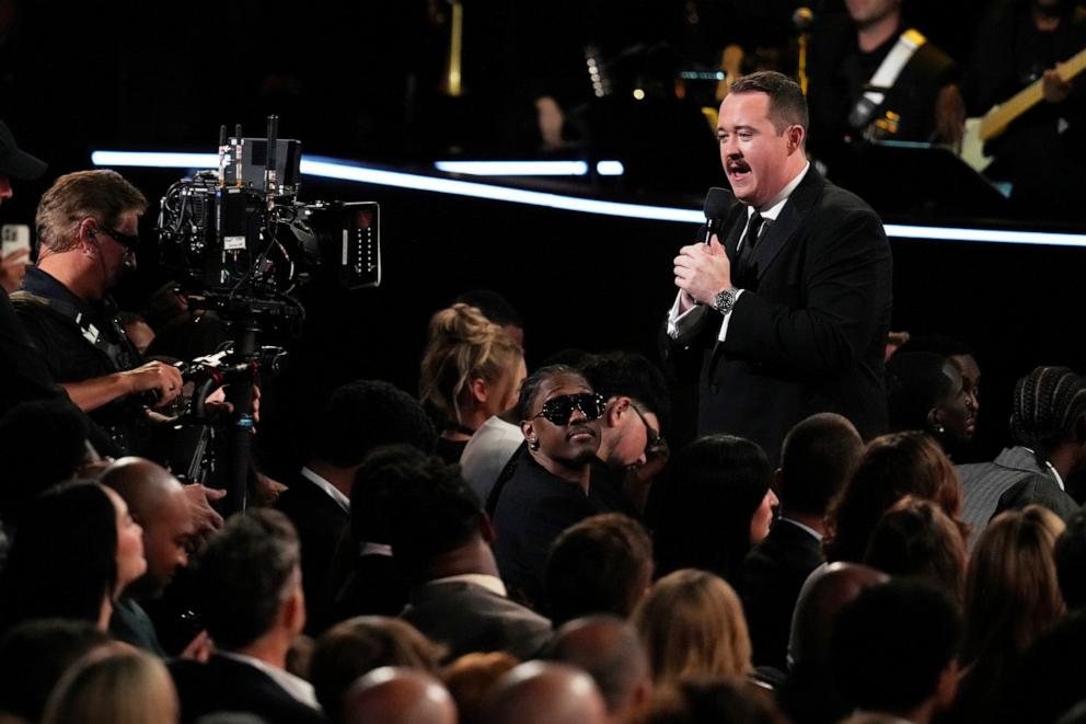 PHOTO: Host Shane Gillis, top right, speaks at the ESPY Awards at the Dolby Theatre in Los Angeles, July 16, 2025.