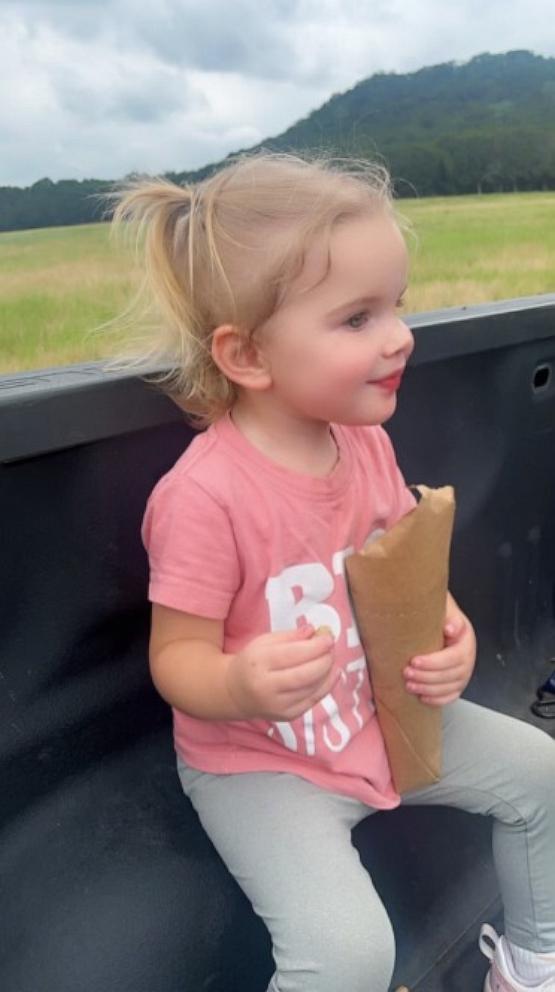 PHOTO: A giraffe picked up a toddler during a family trip to a drive-thru safari at Fossil Rim Wildlife Center, Glen Rose, Texas, on June 1, 2024.