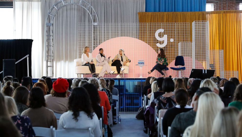 PHOTO: Allana Harkin, Nafessa Williams, Amani Al-Khatahtbeh and Rachel Sklar speak on a panel at Girlboss Rally NYC 2018 at Knockdown Center, Nov. 17, 2018, in Maspeth, New York.