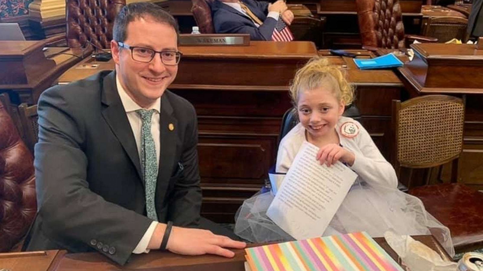 PHOTO: Zoey Harrison, 13 introduced two bills to Michigan State Representative Graham Filler in 2019 focused on increasing accessibility in public restrooms.