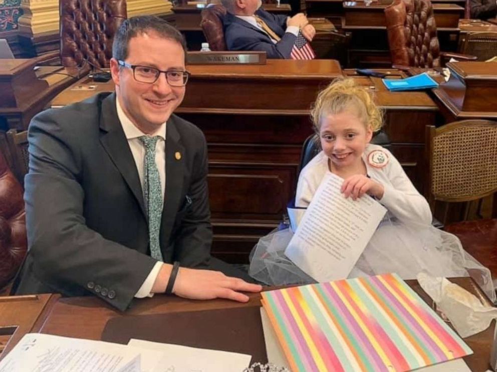 PHOTO: Zoey Harrison, 13 introduced two bills to Michigan State Representative Graham Filler in 2019 focused on increasing accessibility in public restrooms.