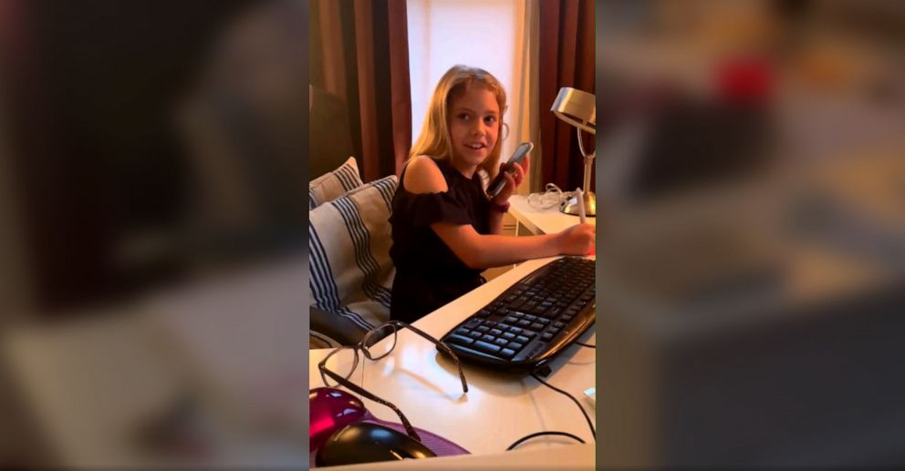 PHOTO: Colleen Chulis of Charlottesville, Virginia, posted a clip of her daughter, Adelle, 8, pretending to juggle phone calls, Zoom meetings and motherhood. The video was seen more than 7 million times.
