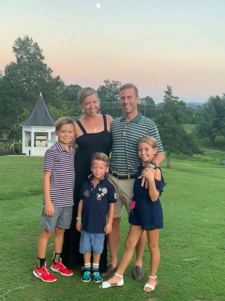 PHOTO: Colleen Chulis of Charlottesville, Virginia, posted a clip of her daughter, Adelle, 8, pretending to juggle phone calls, Zoom meetings and motherhood. Here, Chulis and Adelle are seen with Luke, 10, Declan, 6 and dad Matt Chulis.