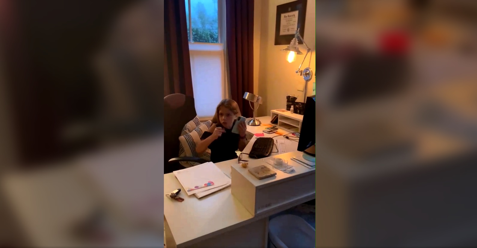 PHOTO: Colleen Chulis of Charlottesville, Virginia, posted a clip of her daughter, Adelle, 8, pretending to juggle phone calls, Zoom meetings and motherhood. The video was seen more than 7 million times.