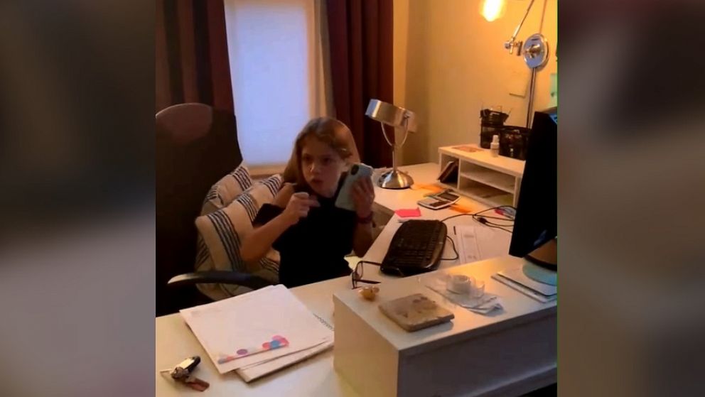 PHOTO: Colleen Chulis of Charlottesville, Virginia, posted a clip of her daughter, Adelle, 8, pretending to juggle phone calls, Zoom meetings and motherhood. The video was seen more than 7 million times.