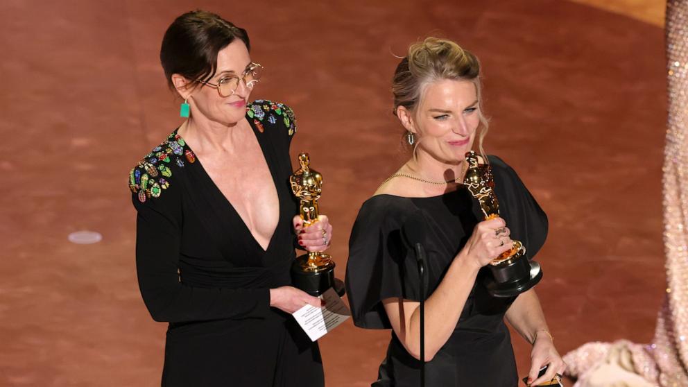 PHOTO: Molly OBrien and Lisa Remington accept the Documentary Short Film award for "The Only Girl in the Orchestra" onstage during the 97th Annual Oscars March 2, 2025 in Hollywood.