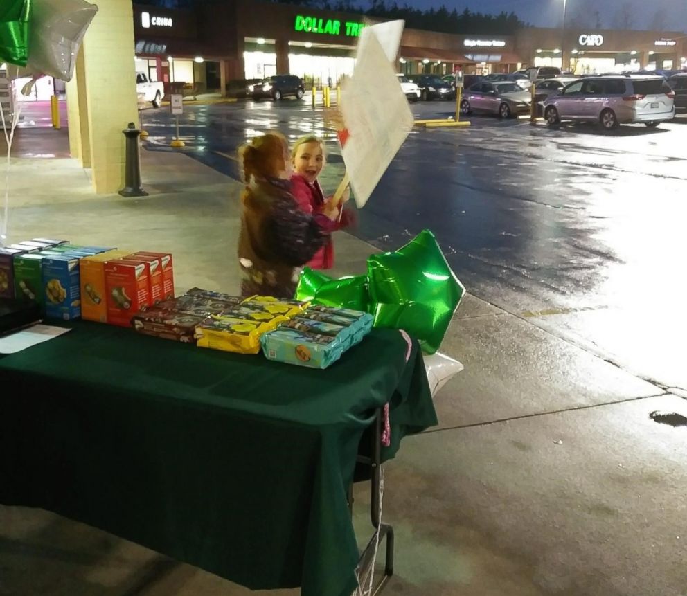 PHOTO: Emerson Ludwig and Maya Andrews sold all their Girl Scout cookies in front of Bilo grocery store in Mauldin, S.S., Feb. 22., 2019.
