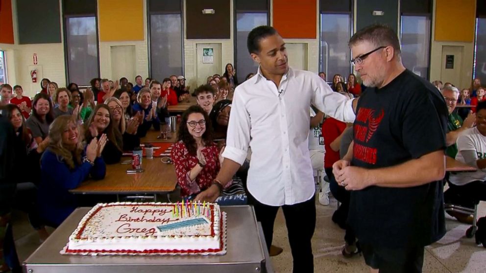 PHOTO: ABC's T.J. Holmes was there for the presentation of a birthday cake for Greg Bailie, the Bay High School culinary director, who's been leading the charge and setting an example of resilience for the students.