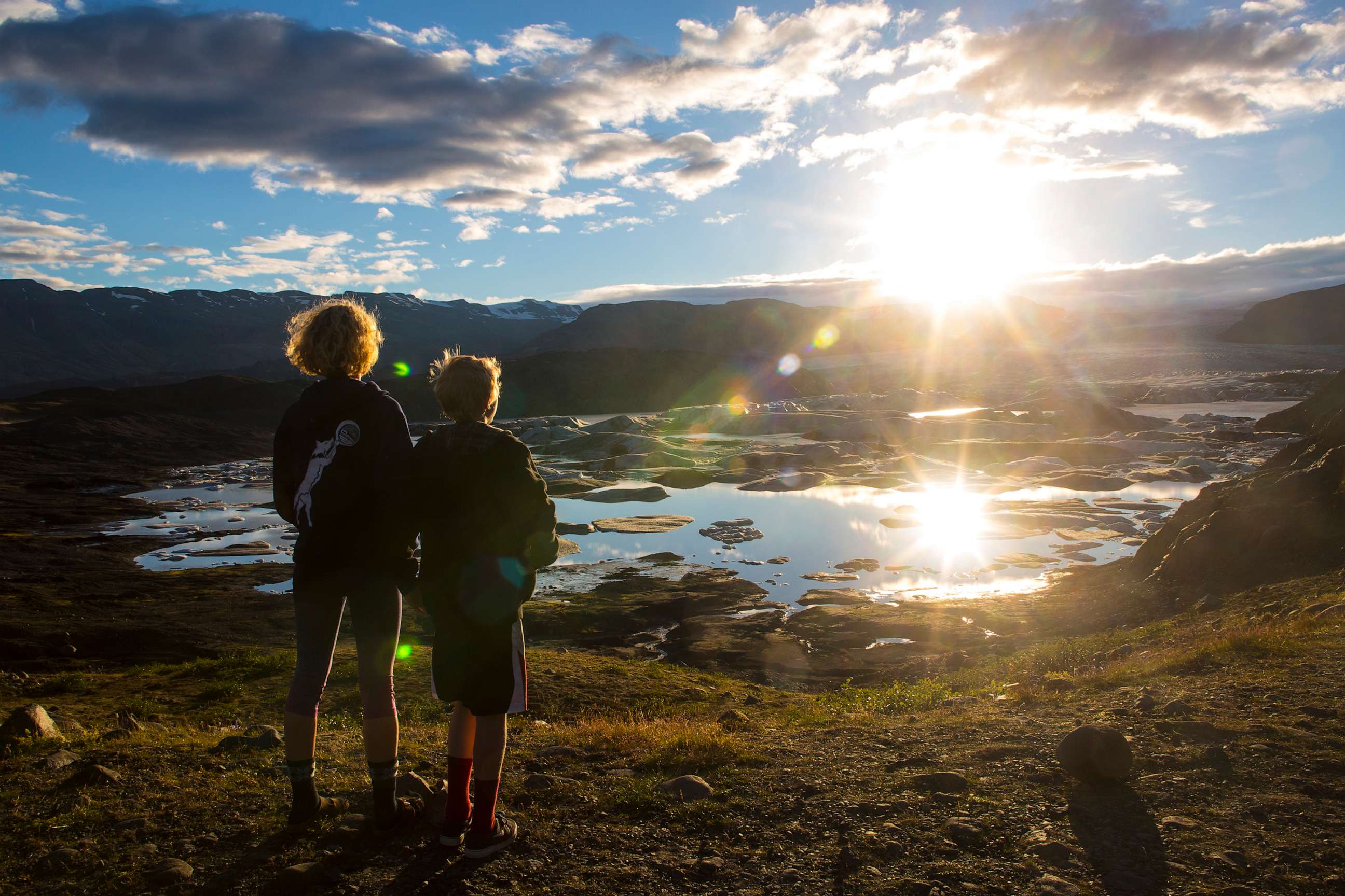 PHOTO: This undated stock photo shows two children looking at glaciers in Iceland.